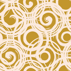 Vector drawn beige swirls mustard seamless pattern