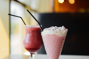 milkshake on a table in restaurant