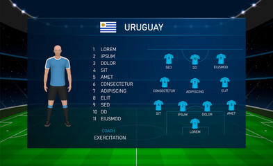 Football scoreboard broadcast graphic with squad soccer team Uruguay
