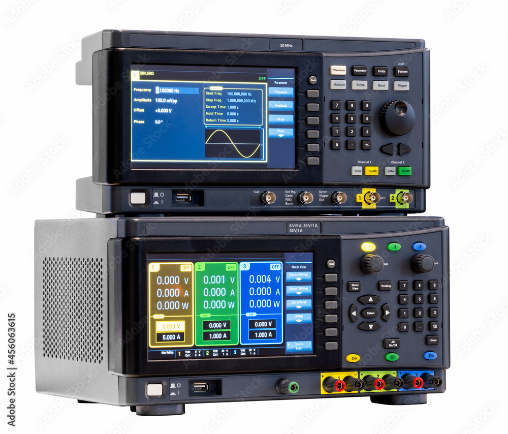 Poster electronic measuring instruments in science lab, oscilloscope