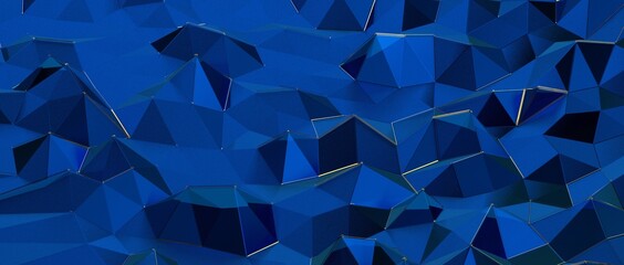 3d render, abstract blue crystal background, faceted texture, macro panorama, wide panoramic polygonal