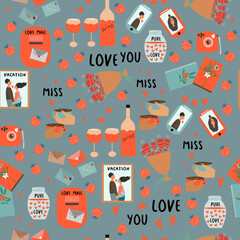 amless pattern from collection elements for valentine's day. Vector illustration