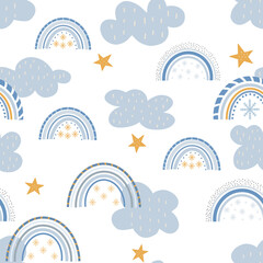 Winter Rainbow cute pattern. Digital paper. Creative childish print for fabric, wrapping, textile, wallpaper, apparel.Vector cartoon illustration in pastel colors