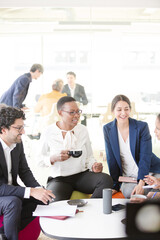 Business people brainstorming in relax zone