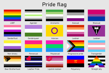 LGBT community pride flag set. Sexual identity symbol - obrazy, fototapety, plakaty