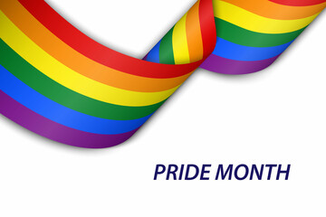 Waving ribbon or banner with flag of LGBT pride.