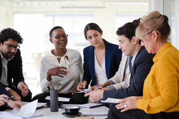 Business people brainstorming in relax zone