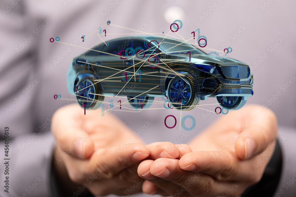 Poster Autonomous car with HUD graphic of Navigation system driving