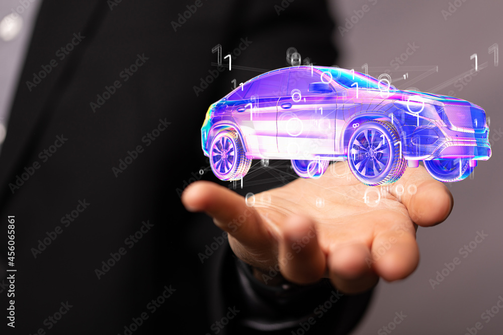 Poster Autonomous car with HUD graphic of Navigation system driving