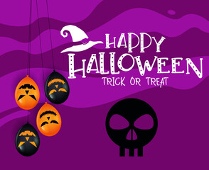 Abstract Happy Halloween Holiday Vector Trick Or Treat with Bat and Pumpkin Ballon Rip
