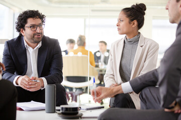 Business people brainstorming in relax zone