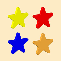 Fototapeta na wymiar 3d stars, set of stars, colored yellow, red, blue, orange, vector art illustration, Art & Illustration