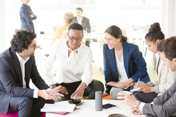 Business people brainstorming in relax zone
