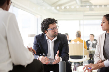 Business people brainstorming in relax zone