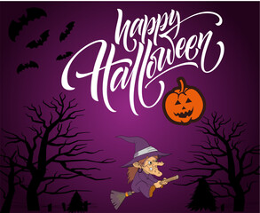 Abstract Halloween Background Vector Pumpkin Trick Or Treat with Tree Bat and Ghost