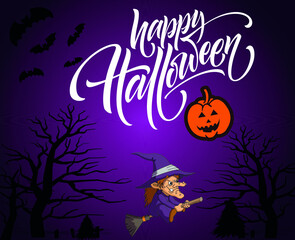 Abstract Halloween Background Vector Pumpkin Trick Or Treat with Tree Bat and Ghost