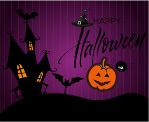 Abstract Halloween Background Vector Pumpkin Trick Or Treat with Spider castle
