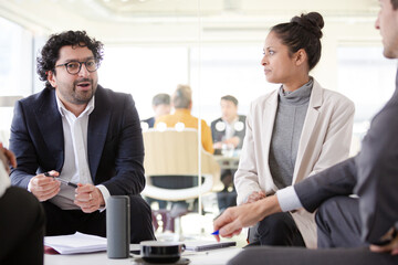 Business people brainstorming in relax zone