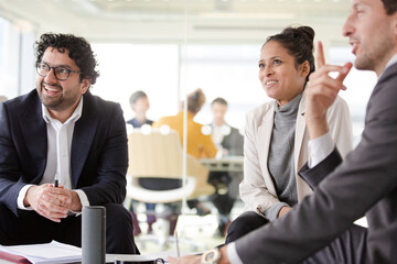 Business people brainstorming in relax zone
