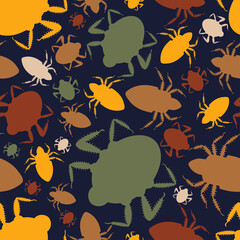 Abstract seamless vector colorful lined pattern of illustrations design of bugs