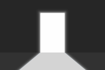 Open door light in a dark room. Bright doorway