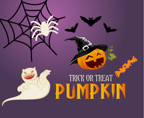 Abstract Design Halloween Day 31 October Event Dark illustration Spider Candy Pumpkin Vector And Ghost
