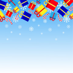Christmas background with gifts. Template for Christmas greeting card or banner
