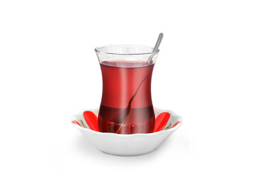 Traditional Turkish tea on isolated white background