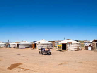 Ger restaurants by the road side in Mongolia