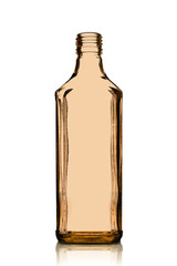 Glass bottle. Empty clear brown glass bottle isolated on white background.
