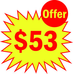 53 dollar - price symbol offer $53, $ ballot vector for offer and sale