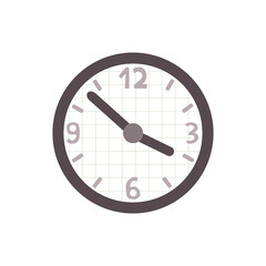 Purple and grey clock icon vector for website design in flat style. Office clock icon with numbers, Time icon. 3:54 o'clock