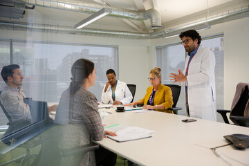 Fototapeta premium Businessman leading conference room meeting