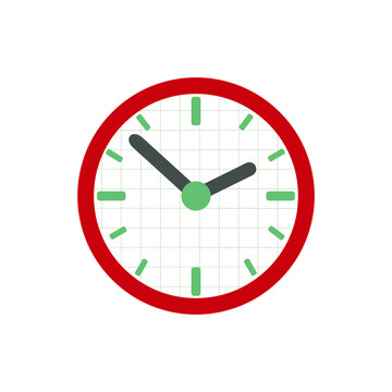 Red and green clock icon vector for website design in flat style. Office clock icon, Time icon. 1:54 o'clock