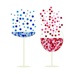 Cocktail glass with sequin elements. Two cocktails.