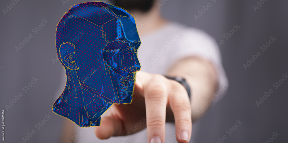 Aufkleber human head with network plexus structure