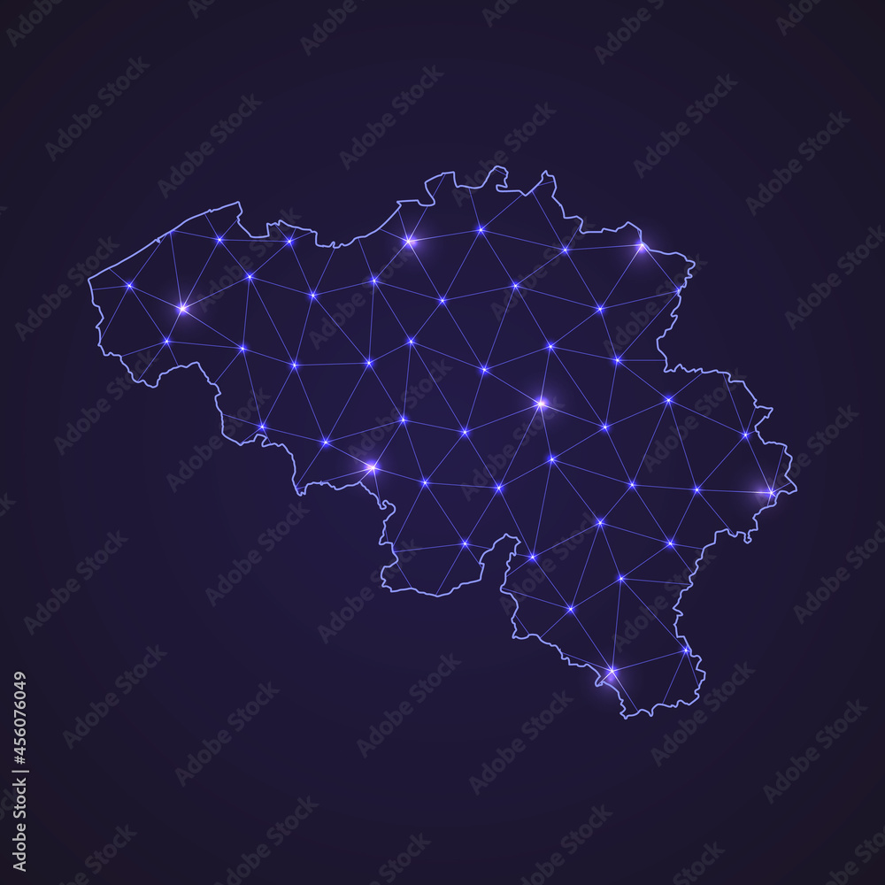 Wall mural digital network map of belgium. abstract connect line and dot