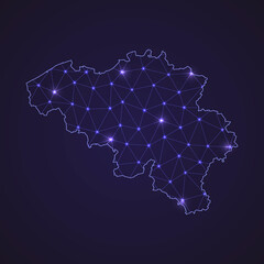 Obraz premium Digital network map of Belgium. Abstract connect line and dot