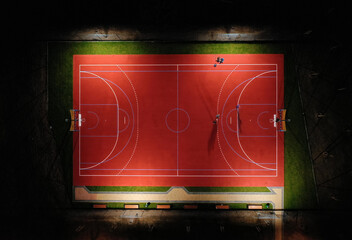 Boisko do gry w piłkę i koszykówkę, orlik na osiedlu Manhattan, podświetlone nocą, miasto Gorzów Wielkopolski - obrazy, fototapety, plakaty