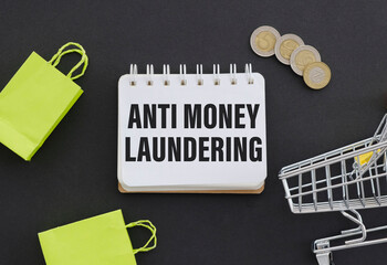Anti Money Laundering text on white paper on the black table