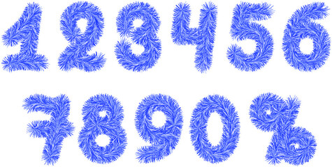 a set of numbers from 0 to 9 for the New Year's holiday made of blue tinsel