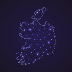 Digital network map of Ireland. Abstract connect line and dot