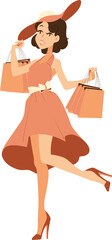 Vintage cartoon woman shopping