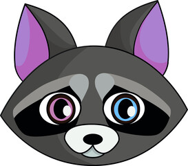 Cute raccoon face. All elements are isolated