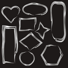 A set of white abstract frames. Isolated on chalkboard background vector illustration. Different shapes collection.