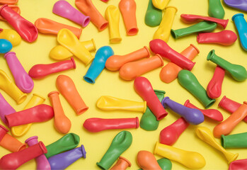 Closeup of coloful ballons on yellow background 