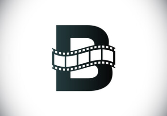 Fototapeta na wymiar Initial B monogram alphabet incorporated with film reel. Video and movie logo concept. Font emblem. Logo for the entertainment business and company identity