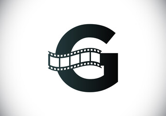 Fototapeta na wymiar Initial G monogram alphabet incorporated with film reel. Video and movie logo concept. Font emblem. Logo for the entertainment business and company identity