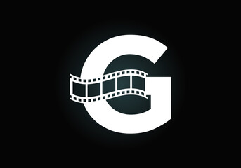 Fototapeta na wymiar Initial G monogram alphabet incorporated with film reel. Video and movie logo concept. Font emblem. Logo for the entertainment business and company identity
