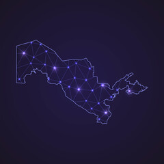 Digital network map of Uzbekistan. Abstract connect line and dot